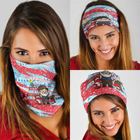 Luxembourg Christmas Neck Gaiter with Santa Claus Fox Reindeer Tree and Red Blue Pattern Design - Wonder Print Shop