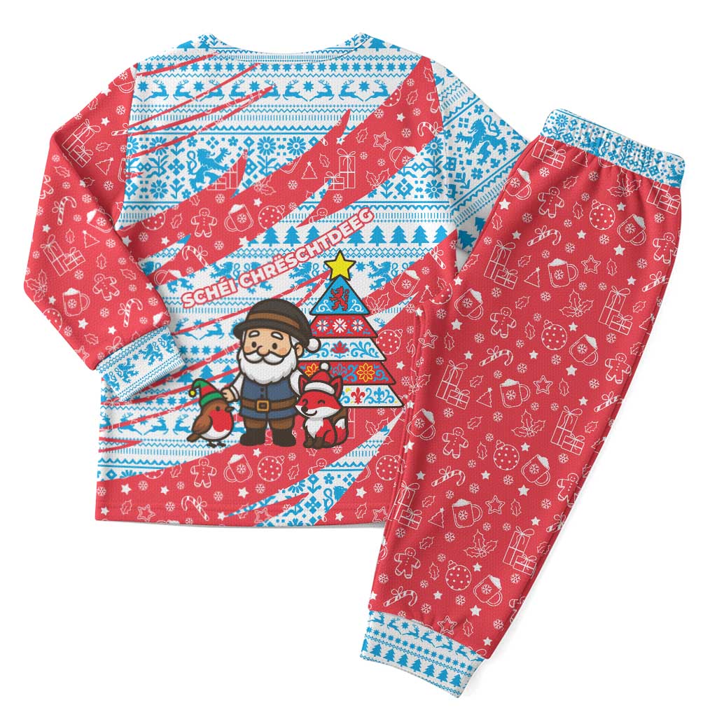 Luxembourg Christmas Pajama Set with Santa Claus Fox Reindeer Tree and Red Blue Pattern Design - Wonder Print Shop