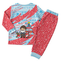 Luxembourg Christmas Pajama Set with Santa Claus Fox Reindeer Tree and Red Blue Pattern Design - Wonder Print Shop