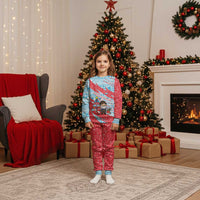 Luxembourg Christmas Pajama Set with Santa Claus Fox Reindeer Tree and Red Blue Pattern Design - Wonder Print Shop