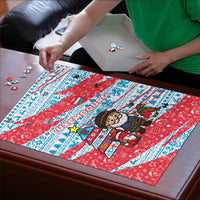 Luxembourg Christmas Puzzle with Santa Claus Fox Reindeer Tree and Red Blue Pattern Design - Wonder Print Shop