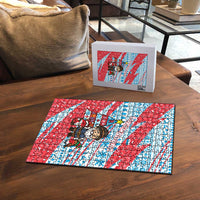 Luxembourg Christmas Puzzle with Santa Claus Fox Reindeer Tree and Red Blue Pattern Design - Wonder Print Shop