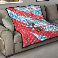 Luxembourg Christmas Quilt with Santa Claus Fox Reindeer Tree and Red Blue Pattern Design - Wonder Print Shop