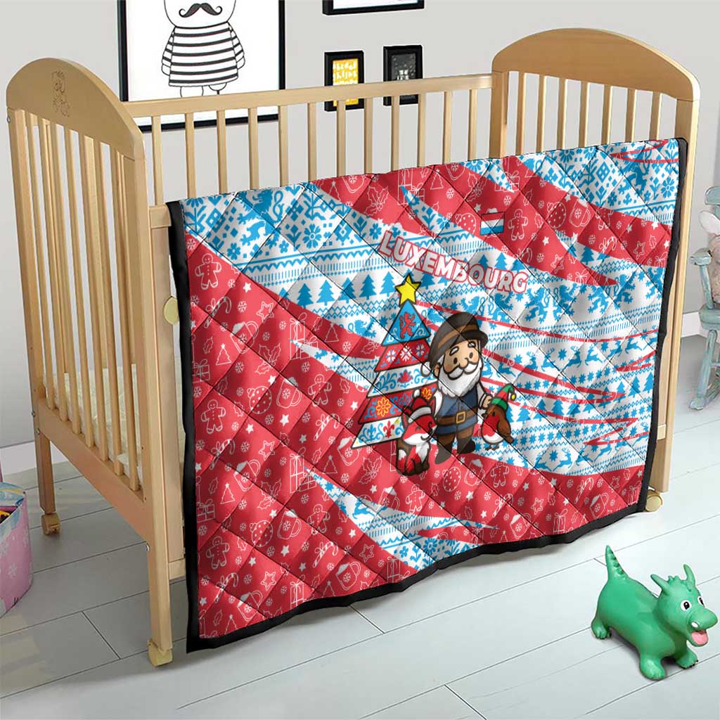 Luxembourg Christmas Quilt with Santa Claus Fox Reindeer Tree and Red Blue Pattern Design - Wonder Print Shop