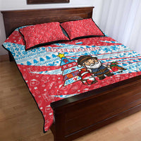 Luxembourg Christmas Quilt Bed Set with Santa Claus Fox Reindeer Tree and Red Blue Pattern Design - Wonder Print Shop