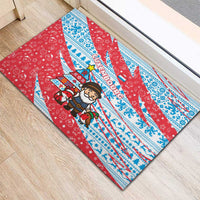 Luxembourg Christmas Rubber Doormat with Santa Claus Fox Reindeer Tree and Red Blue Pattern Design - Wonder Print Shop