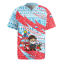 Luxembourg Christmas Rugby Jersey with Santa Claus Fox Reindeer Tree and Red Blue Pattern Design - Wonder Print Shop