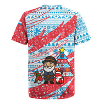 Luxembourg Christmas Rugby Jersey with Santa Claus Fox Reindeer Tree and Red Blue Pattern Design - Wonder Print Shop