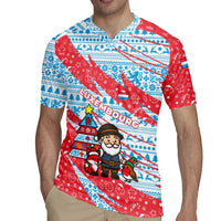 Luxembourg Christmas Rugby Jersey with Santa Claus Fox Reindeer Tree and Red Blue Pattern Design - Wonder Print Shop