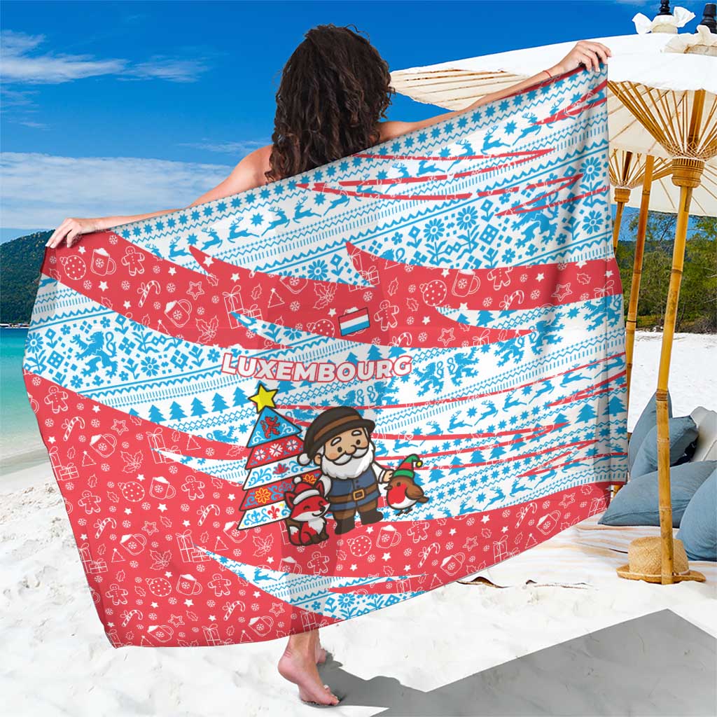 Luxembourg Christmas Sarong with Santa Claus Fox Reindeer Tree and Red Blue Pattern Design - Wonder Print Shop
