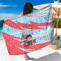 Luxembourg Christmas Sarong with Santa Claus Fox Reindeer Tree and Red Blue Pattern Design - Wonder Print Shop