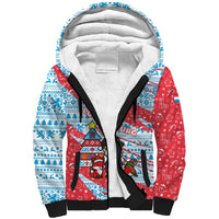 Luxembourg Christmas Sherpa Hoodie with Santa Claus Fox Reindeer Tree and Red Blue Pattern Design - Wonder Print Shop