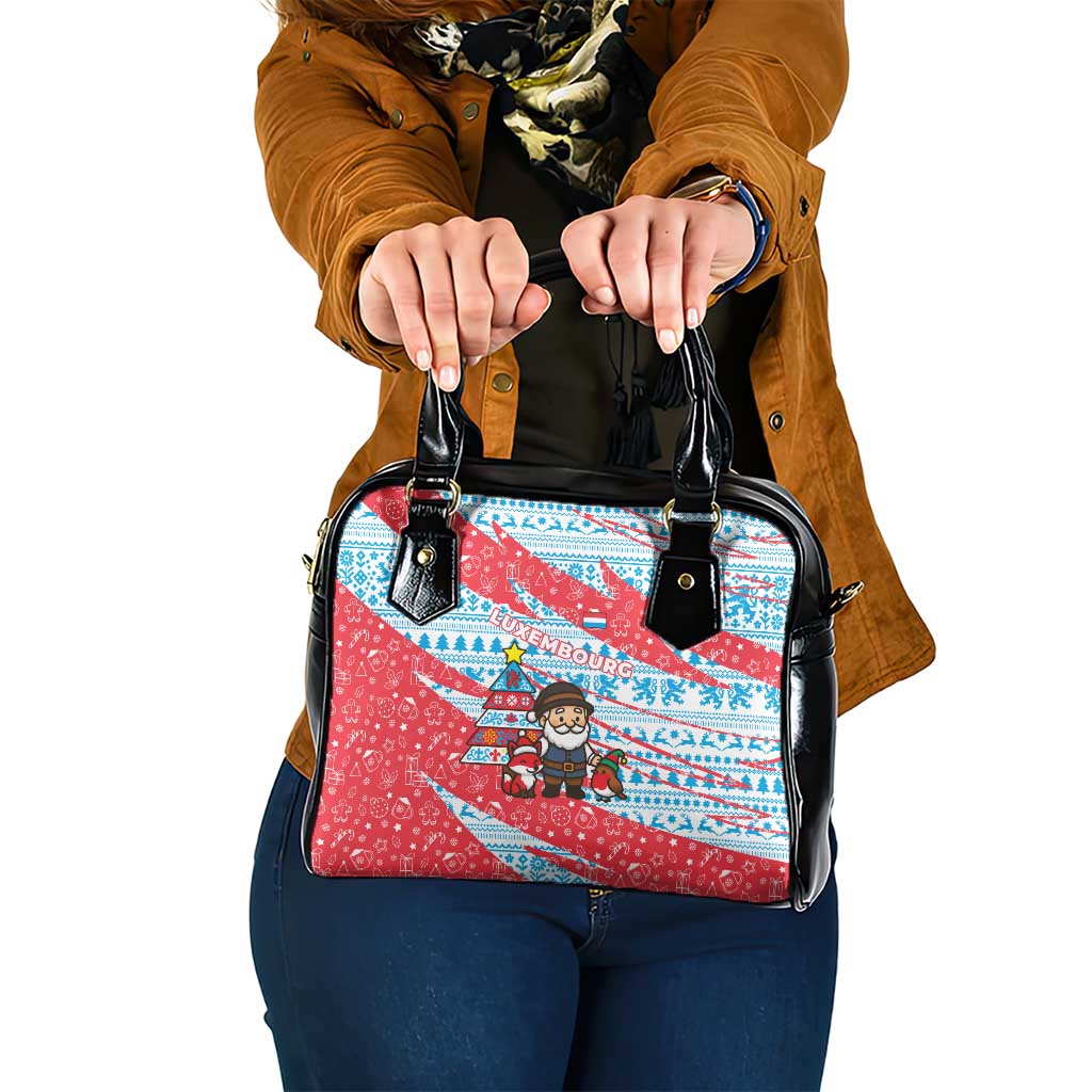 Luxembourg Christmas Shoulder Handbag with Santa Claus Fox Reindeer Tree and Red Blue Pattern Design - Wonder Print Shop