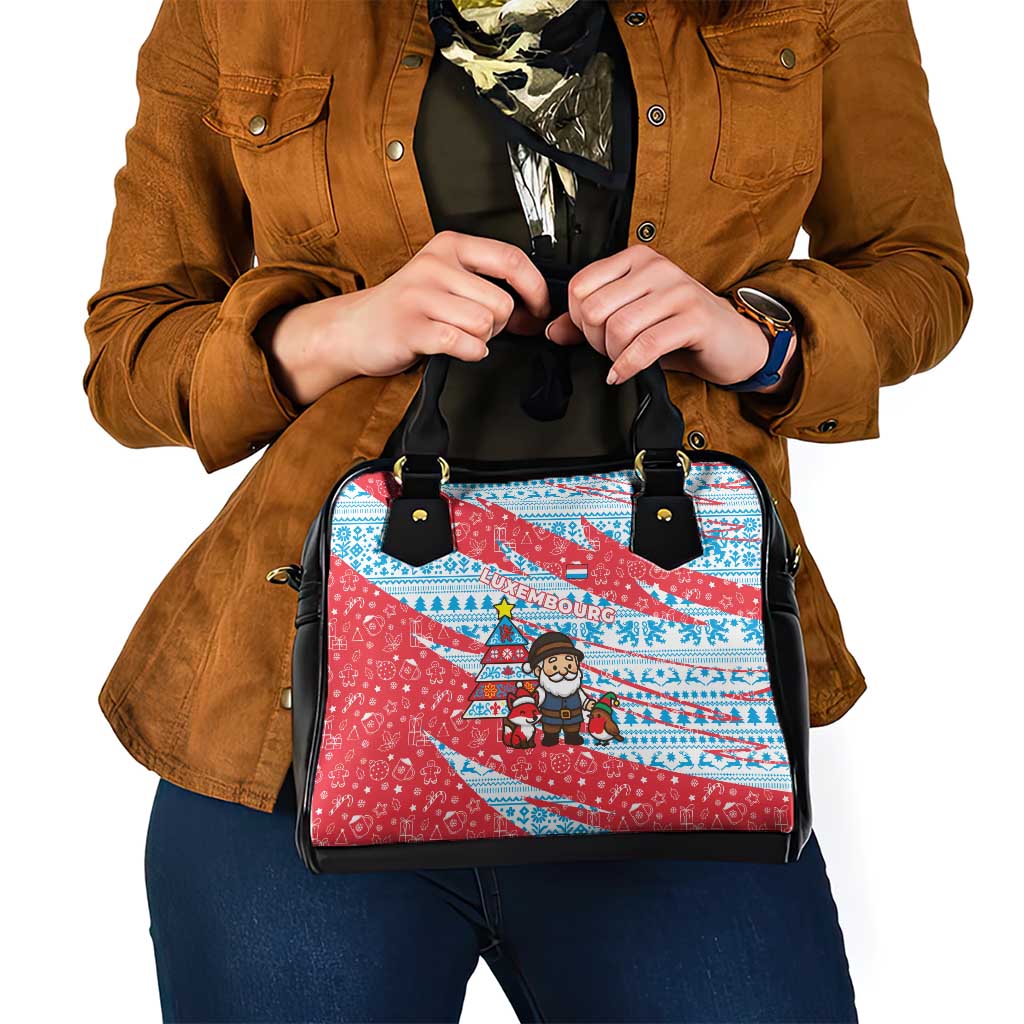 Luxembourg Christmas Shoulder Handbag with Santa Claus Fox Reindeer Tree and Red Blue Pattern Design - Wonder Print Shop