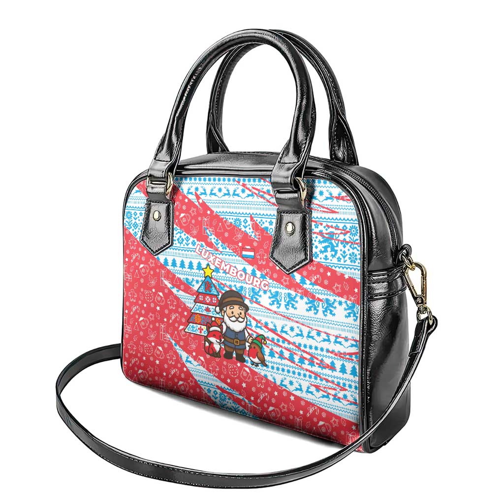 Luxembourg Christmas Shoulder Handbag with Santa Claus Fox Reindeer Tree and Red Blue Pattern Design - Wonder Print Shop