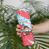 Luxembourg Christmas Skinny Tumbler with Santa Claus Fox Reindeer Tree and Red Blue Pattern Design - Wonder Print Shop