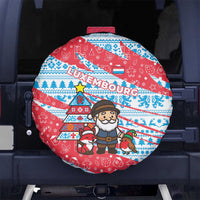 Luxembourg Christmas Spare Tire Cover with Santa Claus Fox Reindeer Tree and Red Blue Pattern Design - Wonder Print Shop