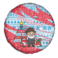 Luxembourg Christmas Spare Tire Cover with Santa Claus Fox Reindeer Tree and Red Blue Pattern Design - Wonder Print Shop