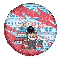 Luxembourg Christmas Spare Tire Cover with Santa Claus Fox Reindeer Tree and Red Blue Pattern Design - Wonder Print Shop