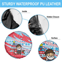 Luxembourg Christmas Spare Tire Cover with Santa Claus Fox Reindeer Tree and Red Blue Pattern Design - Wonder Print Shop