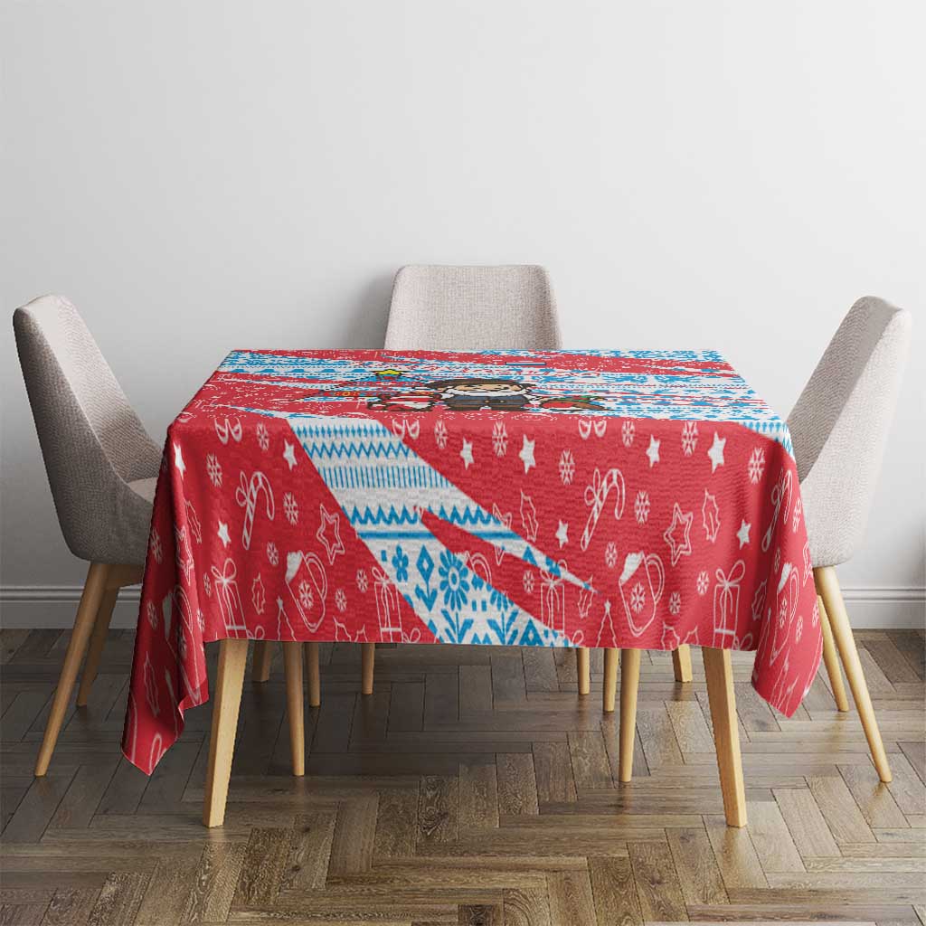 Luxembourg Christmas Tablecloth with Santa Claus Fox Reindeer Tree and Red Blue Pattern Design - Wonder Print Shop