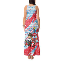 Luxembourg Christmas Tank Maxi Dress with Santa Claus Fox Reindeer Tree and Red Blue Pattern Design - Wonder Print Shop