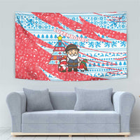 Luxembourg Christmas Tapestry with Santa Claus Fox Reindeer Tree and Red Blue Pattern Design - Wonder Print Shop