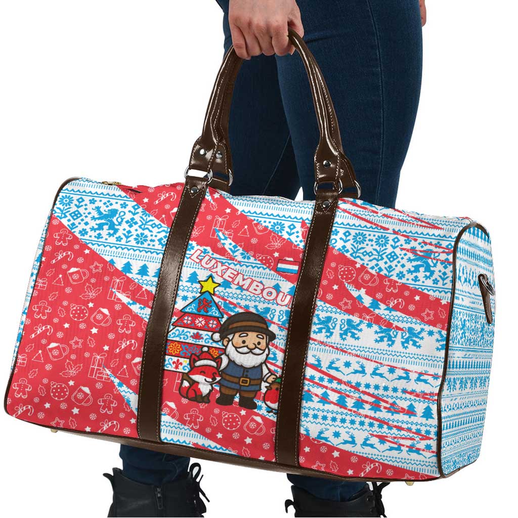 Luxembourg Christmas Travel Bag with Santa Claus Fox Reindeer Tree and Red Blue Pattern Design - Wonder Print Shop