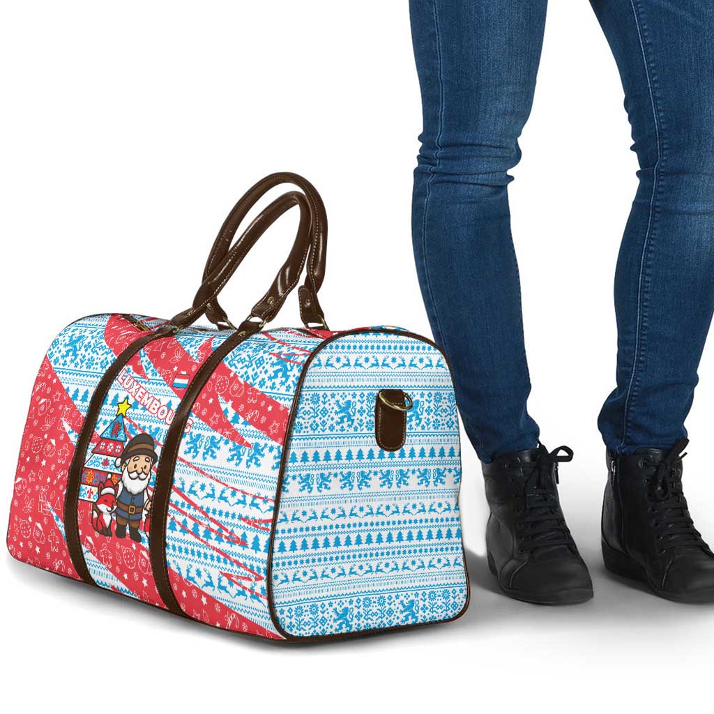 Luxembourg Christmas Travel Bag with Santa Claus Fox Reindeer Tree and Red Blue Pattern Design - Wonder Print Shop