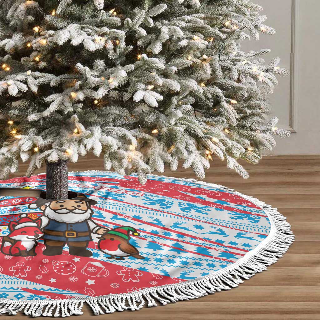 Luxembourg Christmas Tree Skirt with Santa Claus Fox Reindeer Tree and Red Blue Pattern Design - Wonder Print Shop