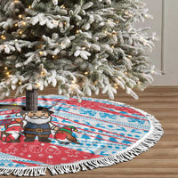 Luxembourg Christmas Tree Skirt with Santa Claus Fox Reindeer Tree and Red Blue Pattern Design - Wonder Print Shop