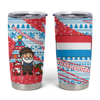 Luxembourg Christmas Tumbler Cup with Santa Claus Fox Reindeer Tree and Red Blue Pattern Design - Wonder Print Shop