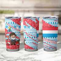 Luxembourg Christmas Tumbler Cup with Santa Claus Fox Reindeer Tree and Red Blue Pattern Design - Wonder Print Shop