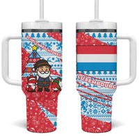 Luxembourg Christmas Tumbler With Handle with Santa Claus Fox Reindeer Tree and Red Blue Pattern Design - Wonder Print Shop