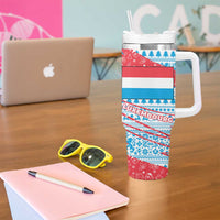 Luxembourg Christmas Tumbler With Handle with Santa Claus Fox Reindeer Tree and Red Blue Pattern Design - Wonder Print Shop