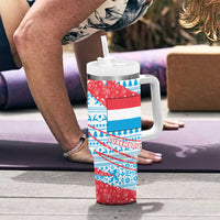 Luxembourg Christmas Tumbler With Handle with Santa Claus Fox Reindeer Tree and Red Blue Pattern Design - Wonder Print Shop