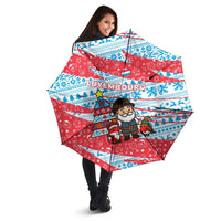 Luxembourg Christmas Umbrella with Santa Claus Fox Reindeer Tree and Red Blue Pattern Design - Wonder Print Shop
