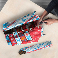 Luxembourg Christmas Umbrella with Santa Claus Fox Reindeer Tree and Red Blue Pattern Design - Wonder Print Shop