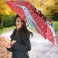 Luxembourg Christmas Umbrella with Santa Claus Fox Reindeer Tree and Red Blue Pattern Design - Wonder Print Shop