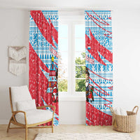 Luxembourg Christmas Window Curtain with Santa Claus Fox Reindeer Tree and Red Blue Pattern Design - Wonder Print Shop