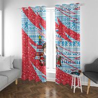 Luxembourg Christmas Window Curtain with Santa Claus Fox Reindeer Tree and Red Blue Pattern Design - Wonder Print Shop