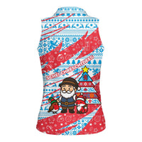 Luxembourg Christmas Women Sleeveless Polo Shirt with Santa Claus Fox Reindeer Tree and Red Blue Pattern Design - Wonder Print Shop