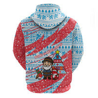 Luxembourg Christmas Zip Hoodie with Santa Claus Fox Reindeer Tree and Red Blue Pattern Design - Wonder Print Shop