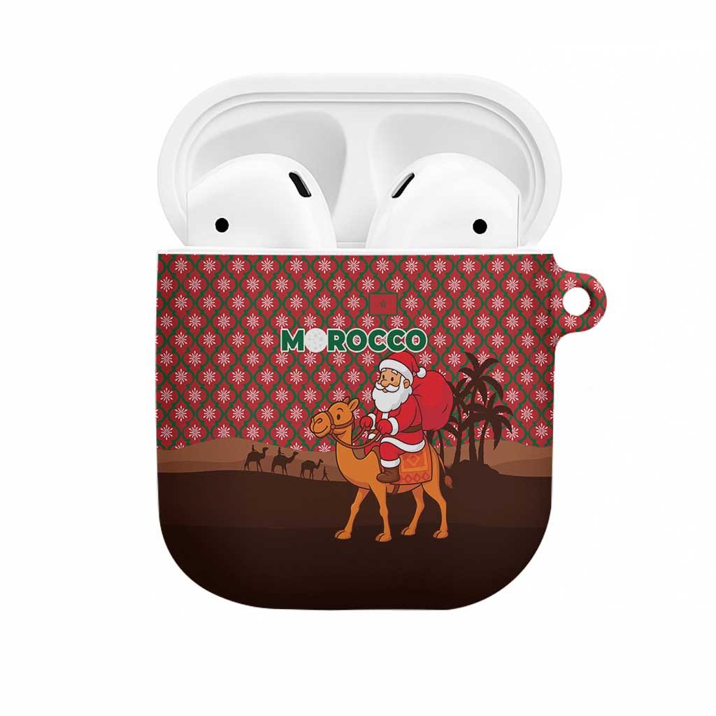 Morocco Christmas AirPods Case with Santa Claus Camel Caravan Desert Scene and Red Pattern Design - Wonder Print Shop