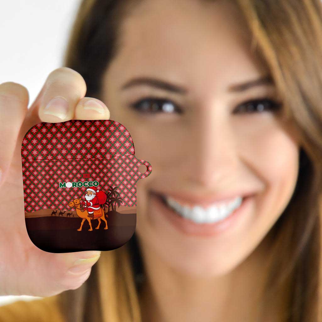 Morocco Christmas AirPods Case with Santa Claus Camel Caravan Desert Scene and Red Pattern Design - Wonder Print Shop