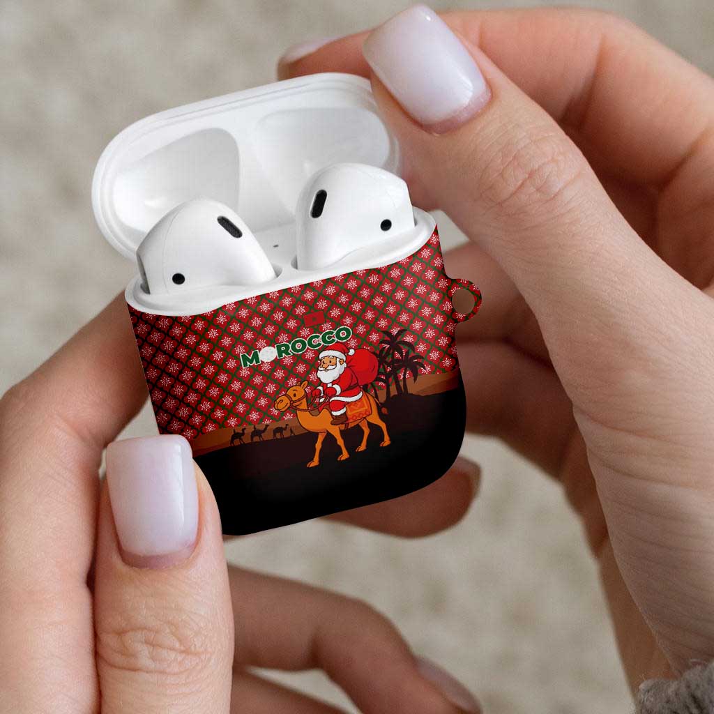 Morocco Christmas AirPods Case with Santa Claus Camel Caravan Desert Scene and Red Pattern Design - Wonder Print Shop