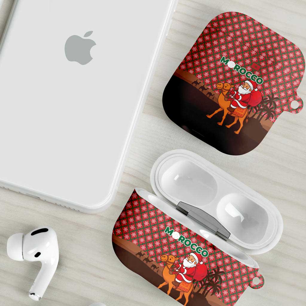 Morocco Christmas AirPods Case with Santa Claus Camel Caravan Desert Scene and Red Pattern Design - Wonder Print Shop