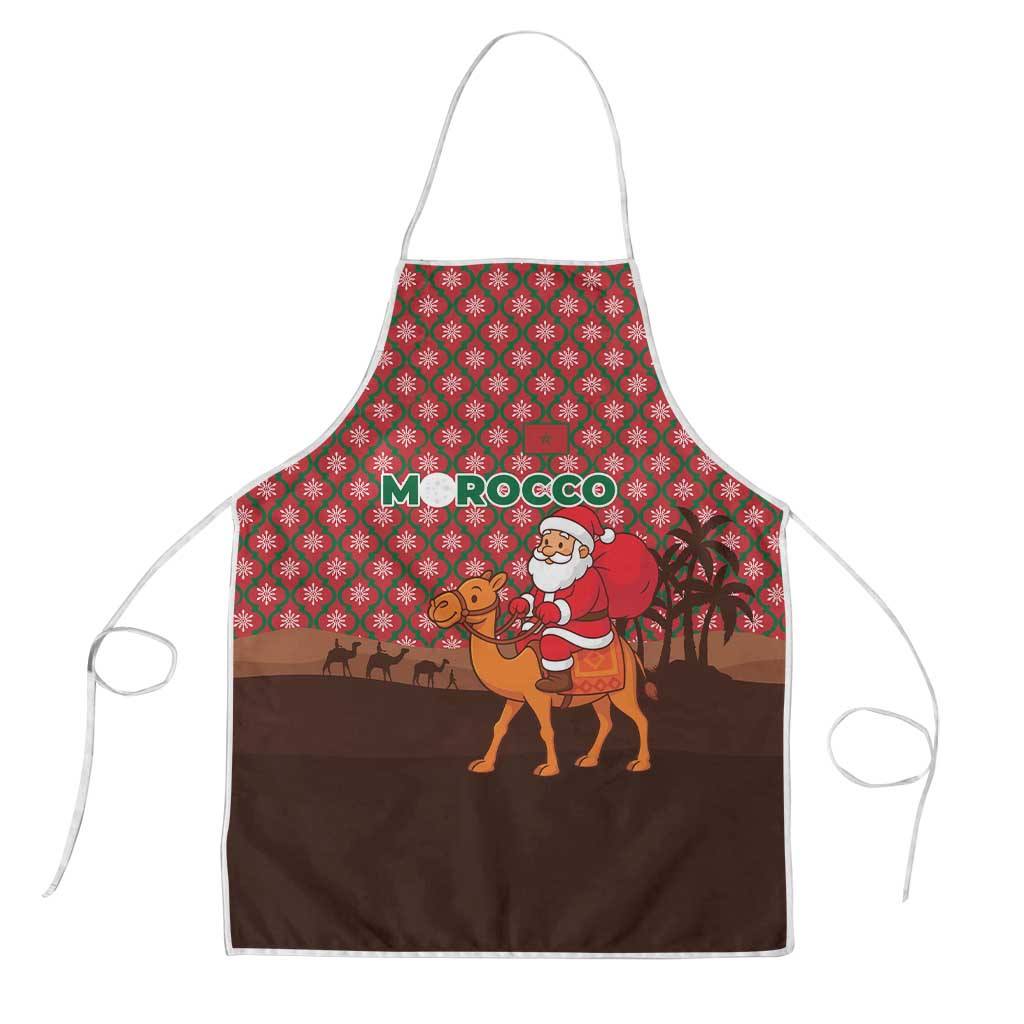 Morocco Christmas Apron with Santa Claus Camel Caravan Desert Scene and Red Pattern Design - Wonder Print Shop