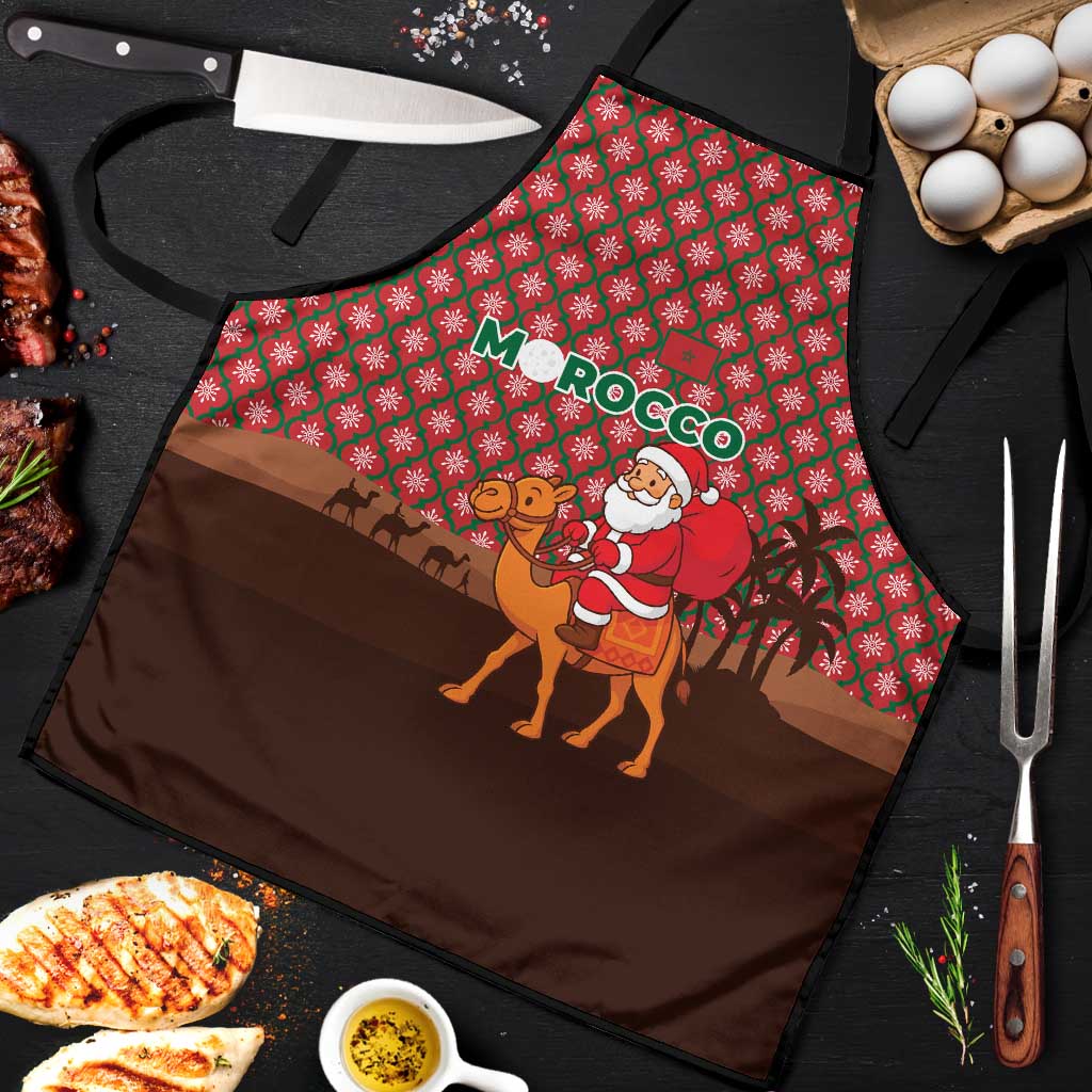 Morocco Christmas Apron with Santa Claus Camel Caravan Desert Scene and Red Pattern Design - Wonder Print Shop