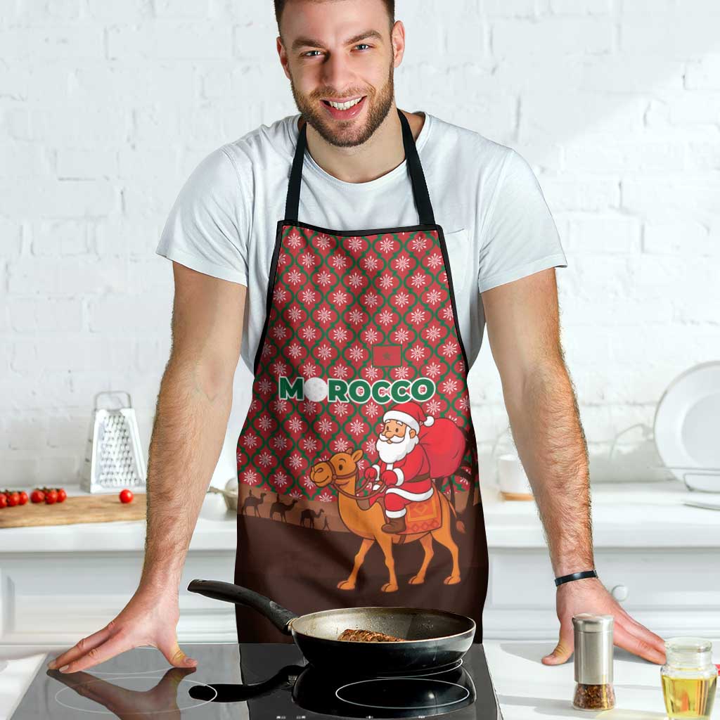 Morocco Christmas Apron with Santa Claus Camel Caravan Desert Scene and Red Pattern Design - Wonder Print Shop